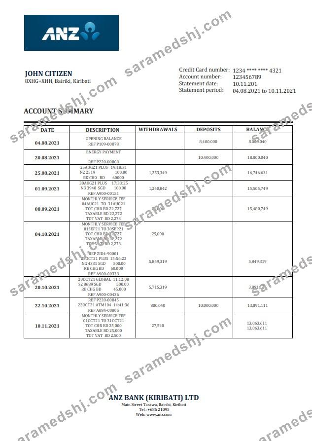 Kiribati ANZ bank statement